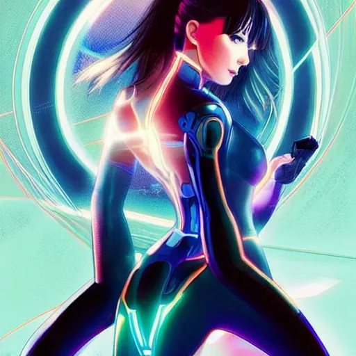 Prompt: olivia wilde holding a tron disc, very very anime!!!, fine - face, realistic shaded perfect face, fine details. anime. realistic shaded lighting poster by ilya kuvshinov katsuhiro otomo ghost - in - the - shell, magali villeneuve, artgerm, jeremy lipkin and michael garmash and rob rey