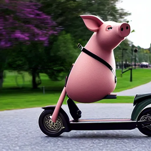 Image similar to a pig on a scooter