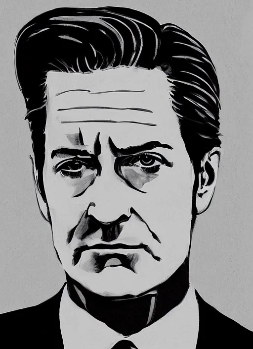 Prompt: portrait of kyle maclachlan as dale cooper by hein heckroth