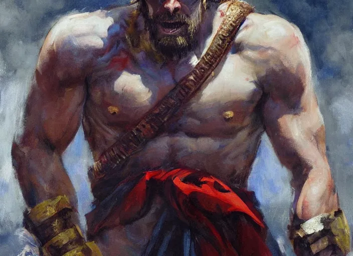 Image similar to a highly detailed beautiful portrait of gareth bale as kratos, by gregory manchess, james gurney, james jean