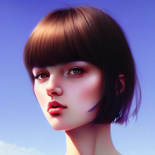 Prompt: close up an amazing face female portrait, 20 years old in a scenic environment by Ilya Kuvshinov