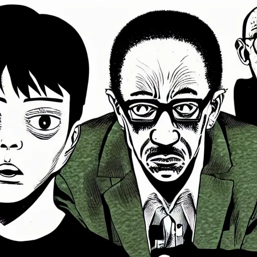 Image similar to Mike Ehrmantraut and Gus Fring in Junji Ito manga