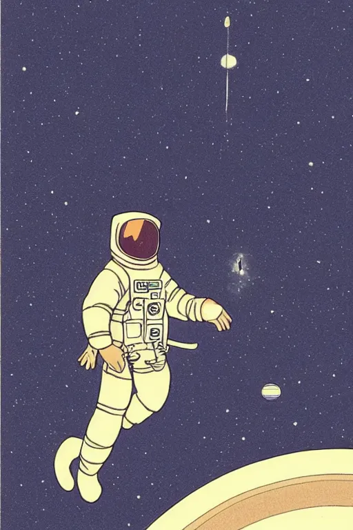 Prompt: An astronaut floating above the earth, in the style of kawase hasui