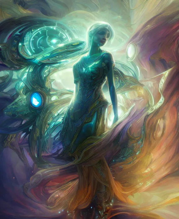 Image similar to a whirlwind of souls rushing inside the metaverse, half body, glowin eyes, tiara with sapphire, insect, android, cyberpunk, d & d, fantasy, intricate, elegant, highly detailed, colorful, vivid color, digital painting, artstation, concept art, art by artgerm and greg rutkowski and alphonse mucha and ruan jia