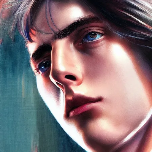 Image similar to platinum blonde timothee chalamet, realistic shaded perfect face, fine details. anime. realistic shaded lighting poster by ilya kuvshinov katsuhiro otomo ghost - in - the - shell, magali villeneuve, artgerm, jeremy lipkin and michael garmash and rob rey