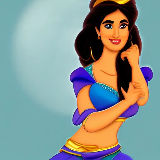 Image similar to salma hayek as princess jasmine from disney's aladdin, portrait, disney animation style