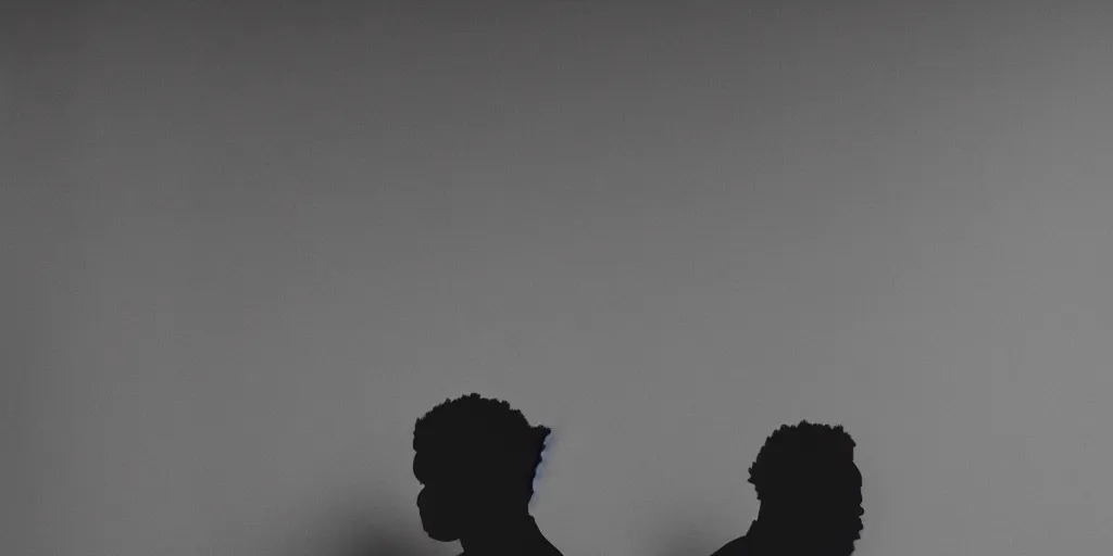 Image similar to photo style of nick fancher, portrait of silhouette of big black man sitting on throne, hazy foggy background and floor made of big curtains