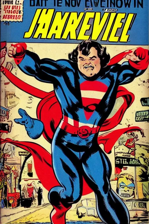 Prompt: jack black on the cover of a marvel comicbook from the 5 0 s