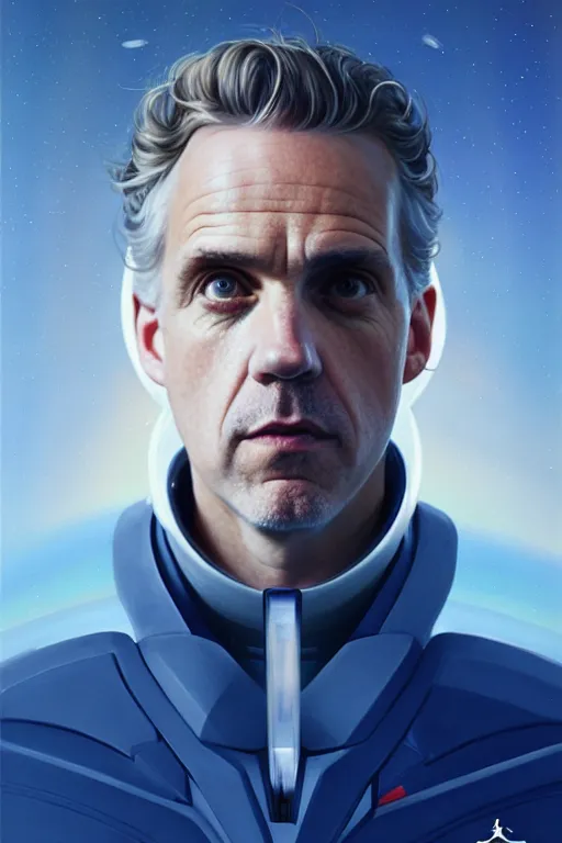 Prompt: portrait of Jordan Peterson as a futuristic airforce, inside future fighter, sci-fi, fantasy, intricate, very very alpha and sigma, elegant, human anatomy, royal blue light, highly detailed, digital painting, artstation, concept art, smooth, sharp focus, illustration, art by tian zi and WLOP and alphonse mucha