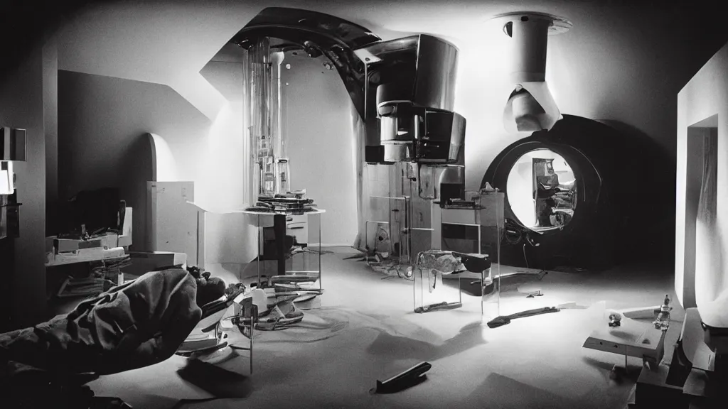 Prompt: an mri section of james cavell in the living room, film still from the movie directed by denis villeneuve with art direction by salvador dali, wide lens