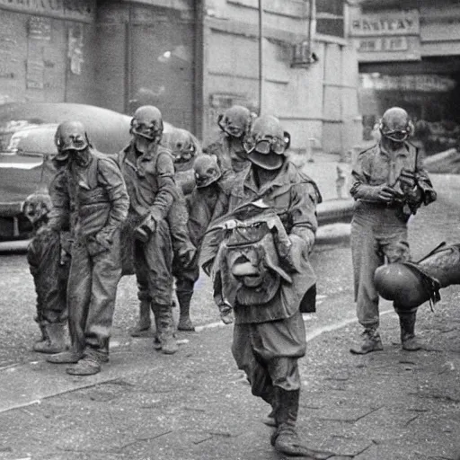 Prompt: alien invasion, world war 2, old photograph