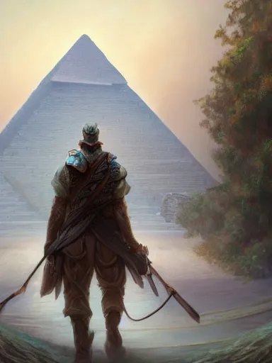 Image similar to a handsome man, walking with his staff near the great pyramids. intricate, elegant, highly detailed, digital painting, artstation, concept art, sharp focus, illustration, by justin gerard and artgerm, 8 k