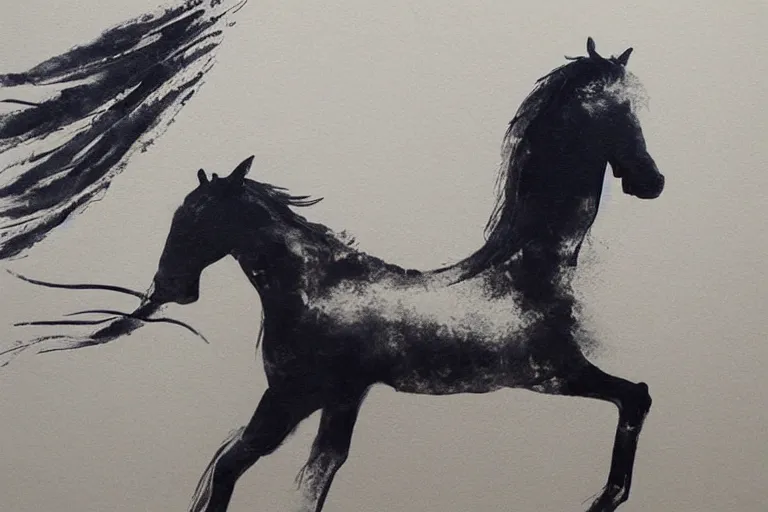 Prompt: beautiful serene horse, healing through elegant motion, minimalistic ink aribrush painting on white background