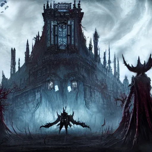 Prompt: Original video game bosses in the style of Bloodborne in a group photo, realistic, rendered