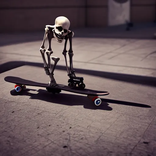 Image similar to A skeleton rides a skateboard, highly detailed, trending on artstation, 8k,