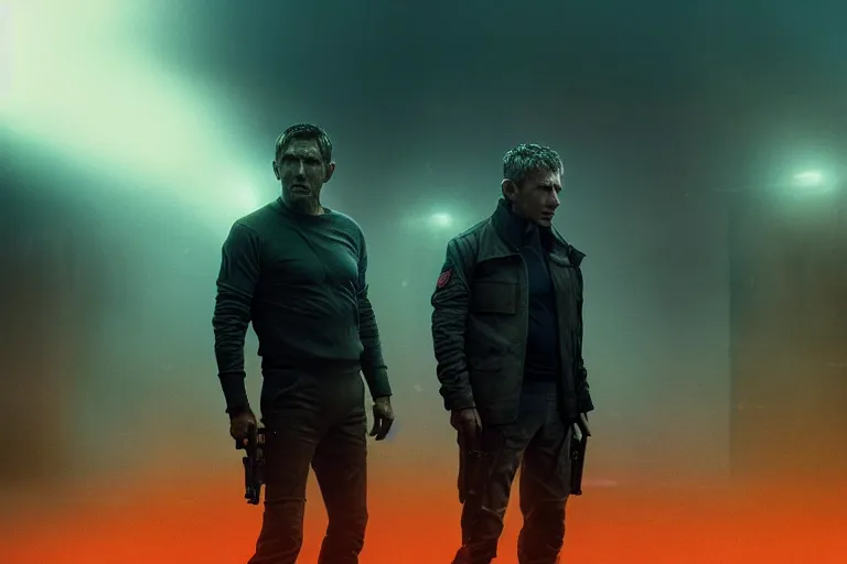 Prompt: vfx film, blade runner 2 0 4 9 futuristic soldiers shoot at enemy robots futuristic war, flat color profile low - key lighting award winning photography arri alexa cinematography, big crowd, hyper real photorealistic cinematic beautiful, atmospheric cool colorgrade