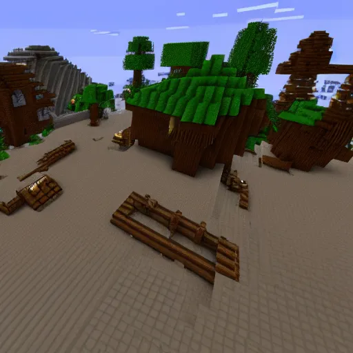 Prompt: an old western town in Minecraft