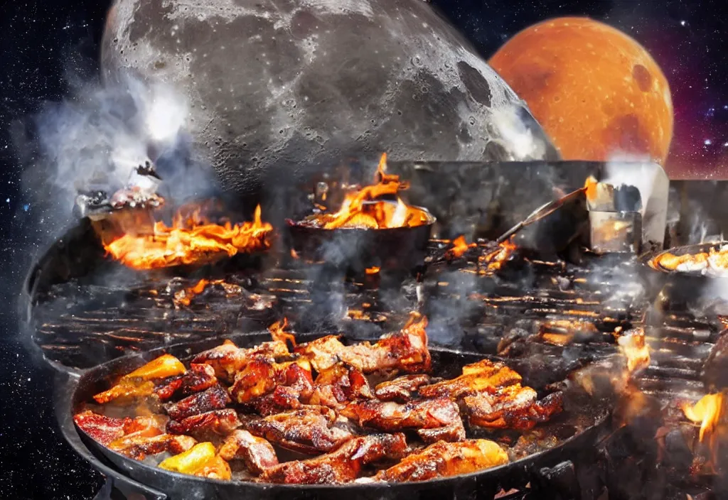 Prompt: a bbq sizzling on the moon