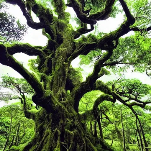 Prompt: horrific, spectacular tree in a densely overgrown, sombre jungle, fantasy, dreamlike sunraise, ultra realistic