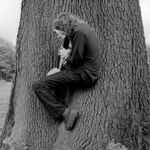 Image similar to steve hillage climbing a tree