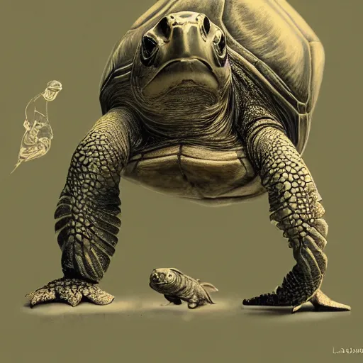 Prompt: a turtle recording voiceover, digital art by łukasz piskorz and patrick mcenvoy and michael komarck, intricate, highly detailed, artstation, concept art, smooth, sharp focus photo centered