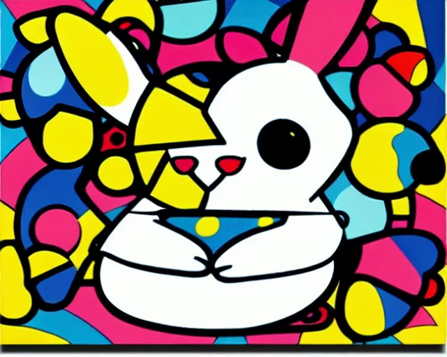 Image similar to a very cute bunny, fine art by romero britto