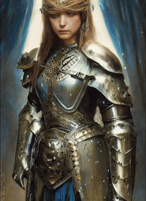 Image similar to beautiful blue eyed woman wearing simple black medieval armour, detailed by gaston bussiere, bayard wu, greg rutkowski, giger, maxim verehin, greg rutkowski, masterpiece, sharp focus, cinematic lightning