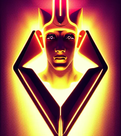 Image similar to symmetry!! egyptian god of technology, solid cube of light, hard edges, product render retro - futuristic poster scifi, lasers and neon circuits, brown skin handsome egyptian god, intricate, elegant, highly detailed, digital painting, artstation, concept art, smooth, sharp focus, illustration, dreamlike, art by artgerm