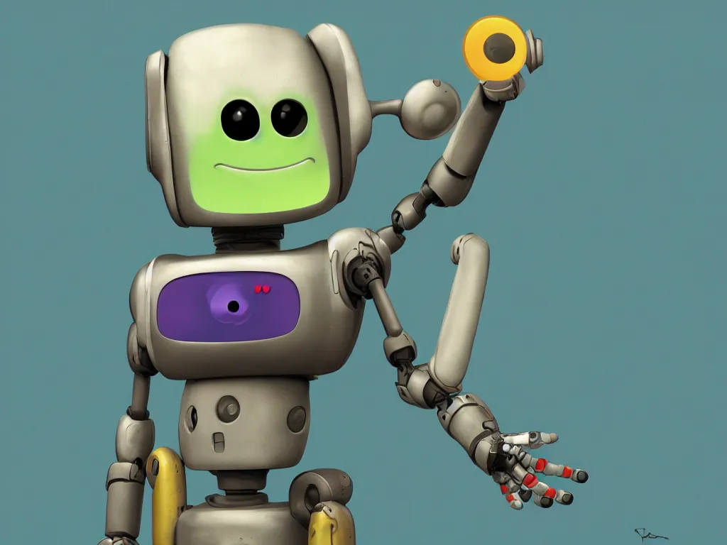 Image similar to happy robot, by pixar, serene illustration, fresh colors, conceptart, trending on artstation