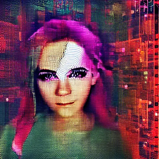 Prompt: a digital portrait of belle delphine, digital art by emma watson, instagram contest winner, computer art, glitch art, dystopian art, glitchy