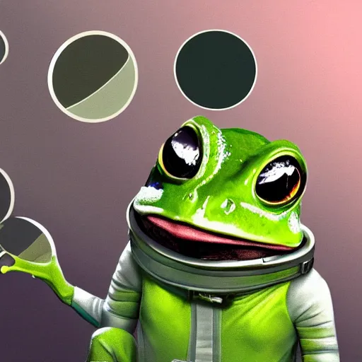 Prompt: A frog wearing an astronaut suit, concept art, digital art, well detailed, 8k