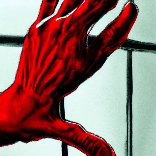 Image similar to a persons hand slamming on a window illustration trending on art station high quality creepy