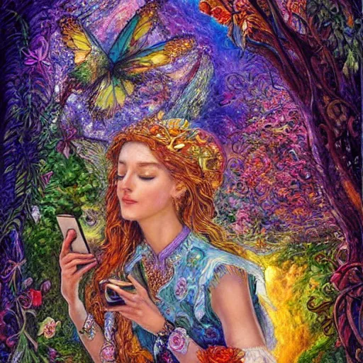 Image similar to a nature goddess checking her cell phone by josephine wall, high resolution