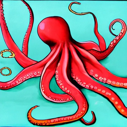 Image similar to an octopus painting a picture