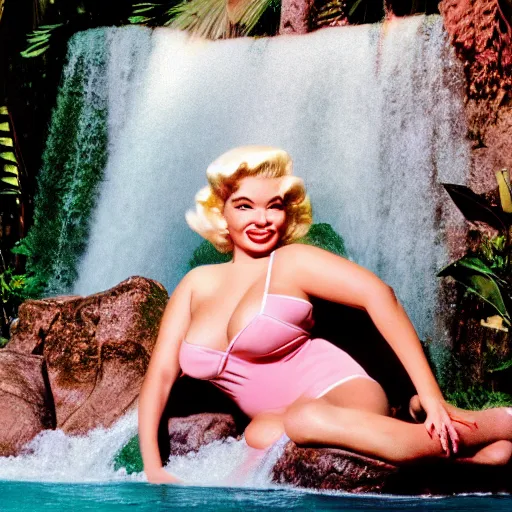 tuesday weld in a pink bikini lounging next to a palm