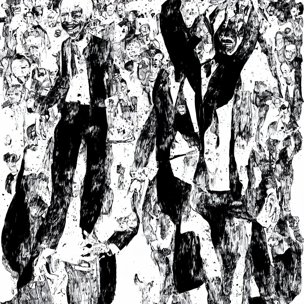 Image similar to Joe Biden full body portrait, body horror, black and white Illustration by Junji Ito