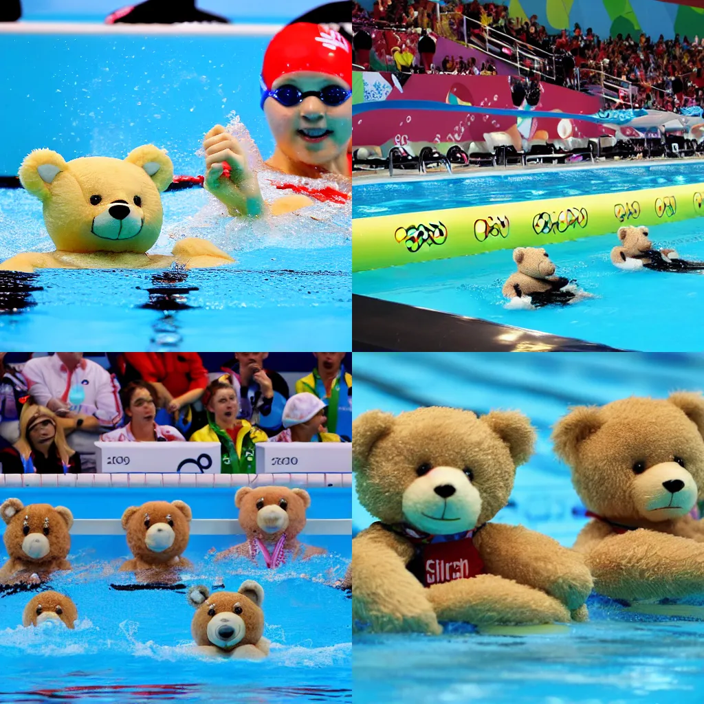 Prompt: Teddy bears swimming at the Olympics 400m Butterfly event