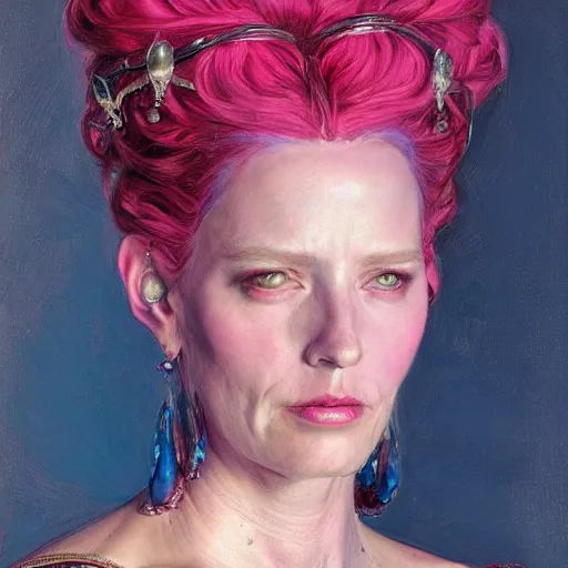 Image similar to portrait of a blue and pink queen, by donato giancola.