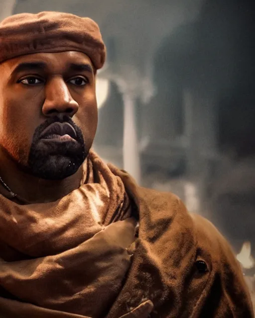 Image similar to kanye west as muammar kadhafi emperor napoleon in gears of war, splash art, movie still, cinematic lighting, dramatic, octane render, long lens, shallow depth of field, bokeh, anamorphic lens flare, 8 k, hyper detailed, 3 5 mm film grain