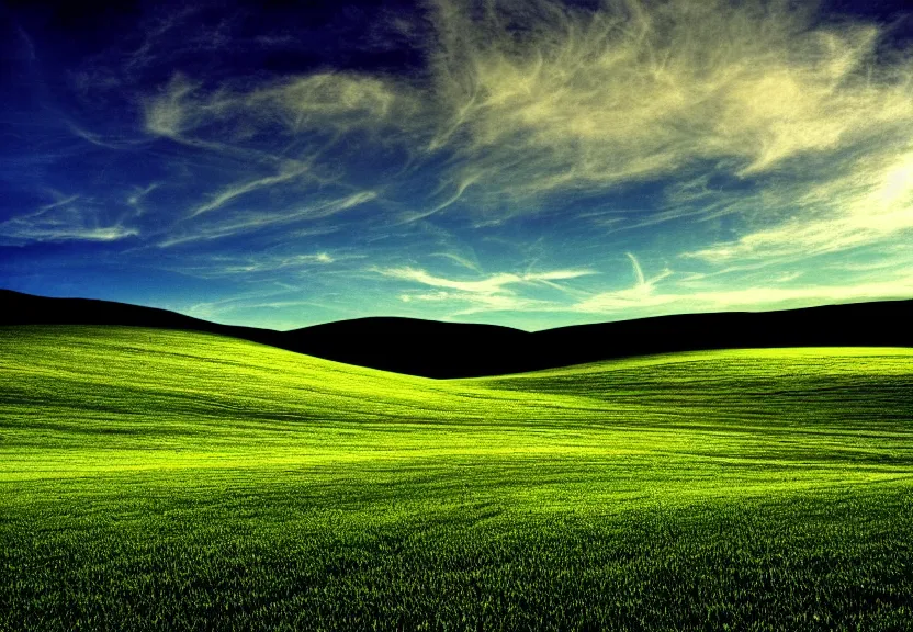 Prompt: Bliss famous wallpaper from Windows XP