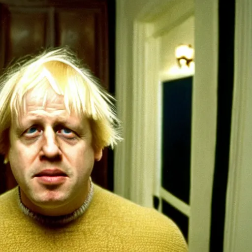 Image similar to Boris Johnson, film still from the movie The Shining