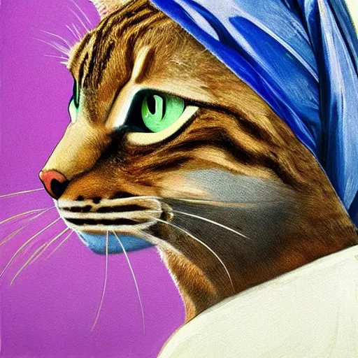 Image similar to girl with a pearl earring but as a lynx cat