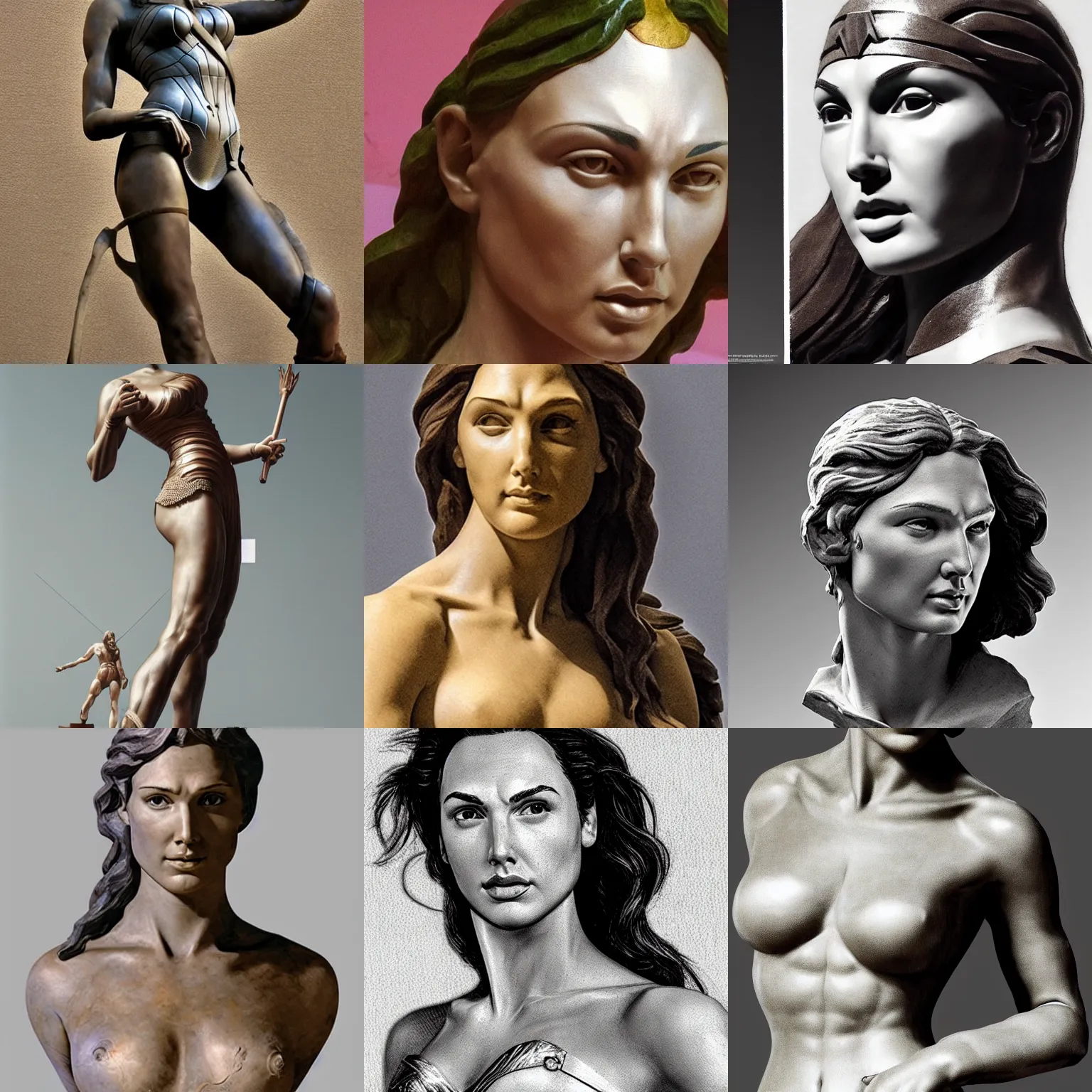 Prompt: sculpture of Gal Gadot, by Michelangelo, photorealism