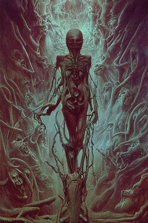 Prompt: hyper realistic painting portrait of the gates of hell by wayne barlowe, beksinski, hr giger, austin osman spare