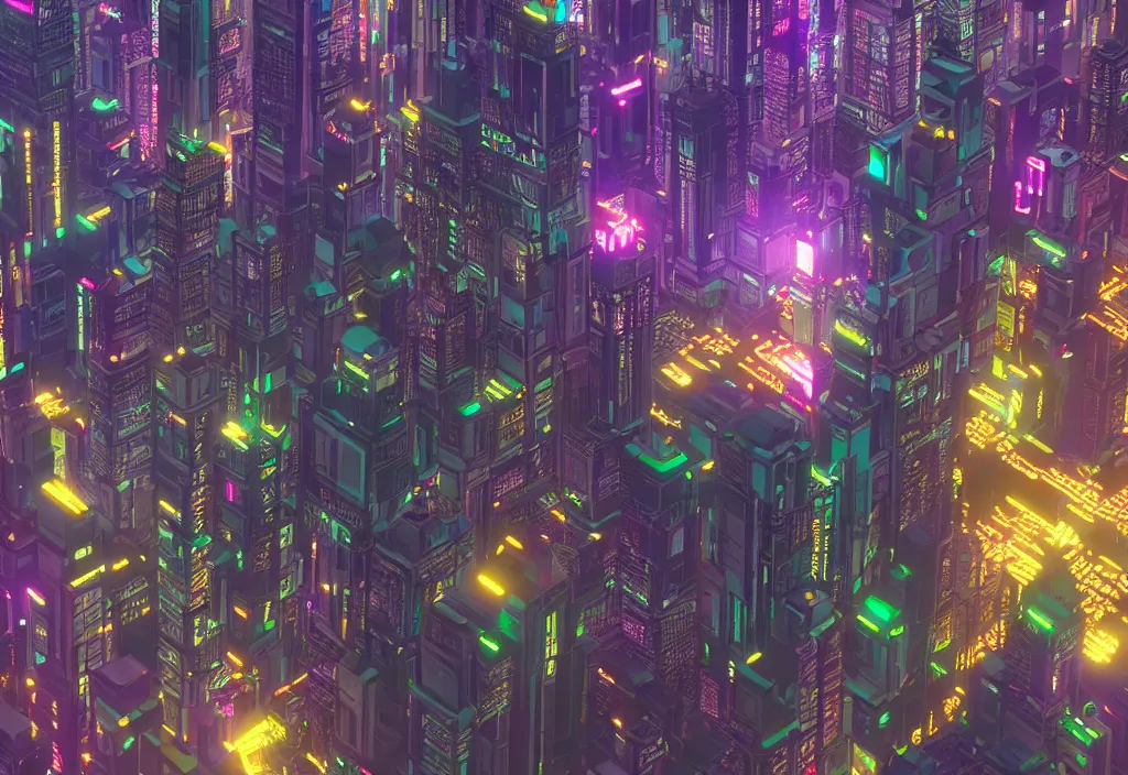 Image similar to voxel cyberpunk city, cinematic lighting, 4k