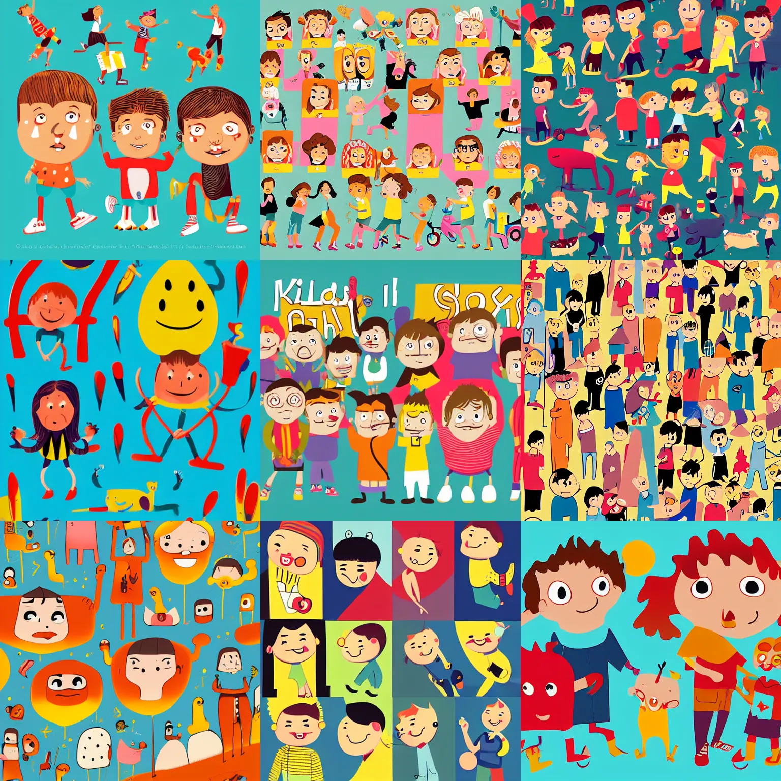 Prompt: kids in cartoon style illustration by petra eriksson, paul thurlby and tom haugomat