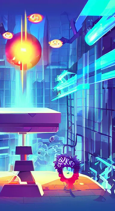Prompt: cool laser theme cartoon game style app background artwork, digital art, award winning
