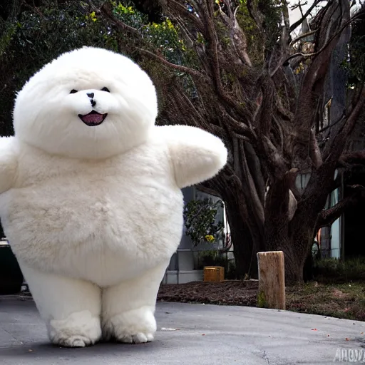 Prompt: LOS ANGELES CA, JAN 8 2010: One of the most fluffy friendly huge huggable creatures that emerged from the opening of the portal.