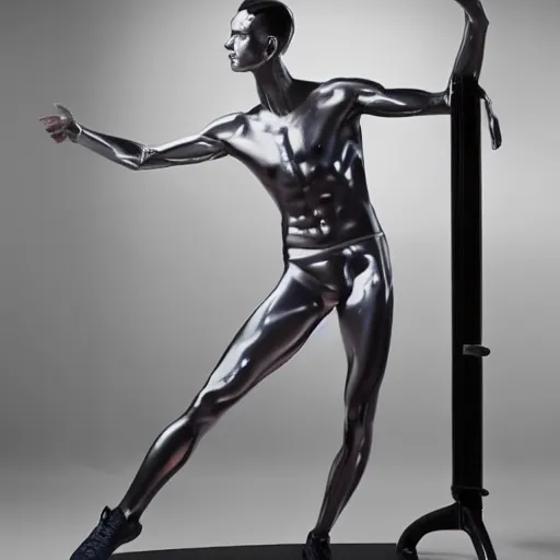 Image similar to a beautiful athletic male holographic metal manequin, photographed by erwin olaf