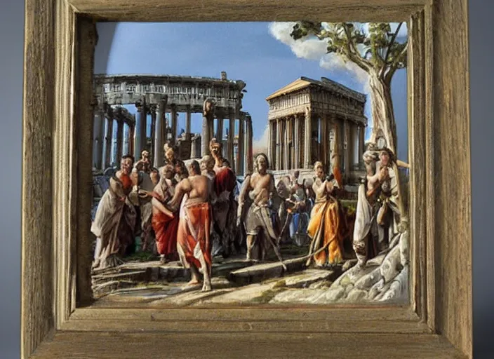 Prompt: Images on the sales website, eBay, Color painted miniature of citizens of Ancient Rome